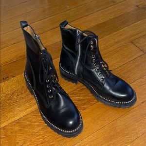 Aqua Genuine Leather Black Combat Boots